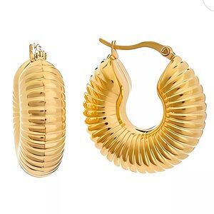 New Large Chunky Ribbed C Huggies Earrings 18k gold plating over stainless steel